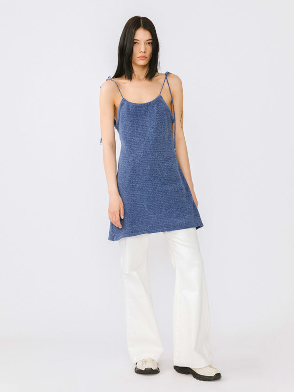 Cubic Chenille Knitted Adjustable Cami Top Blue