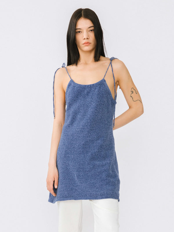 cubic Chenille Knitted Adjustable Cami Top Blue