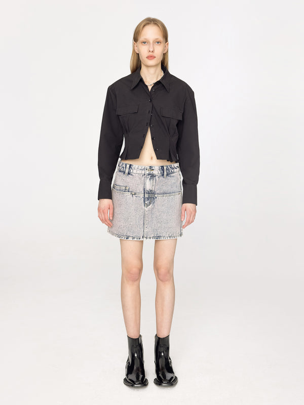 Cubic Cinched Waist Cropped Shirt Black