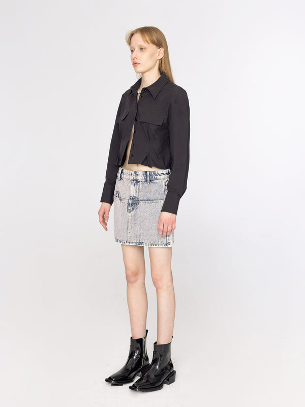 Cubic Cinched Waist Cropped Shirt Black