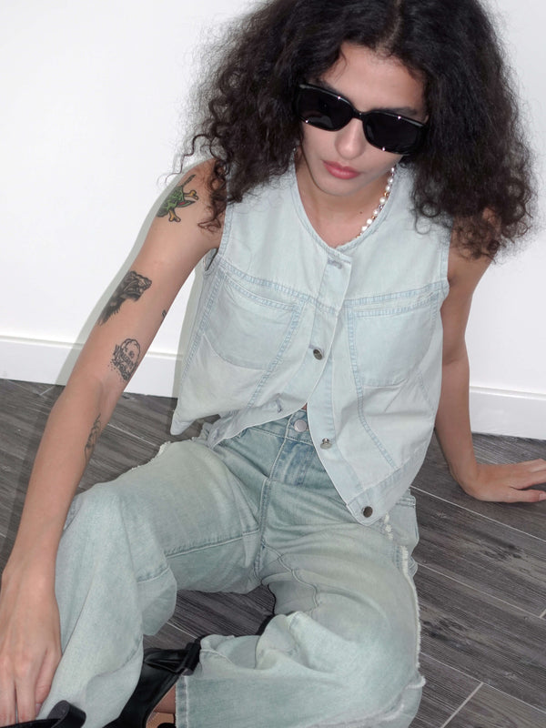 Cubic Classic Blue Denim Tank Top Blue