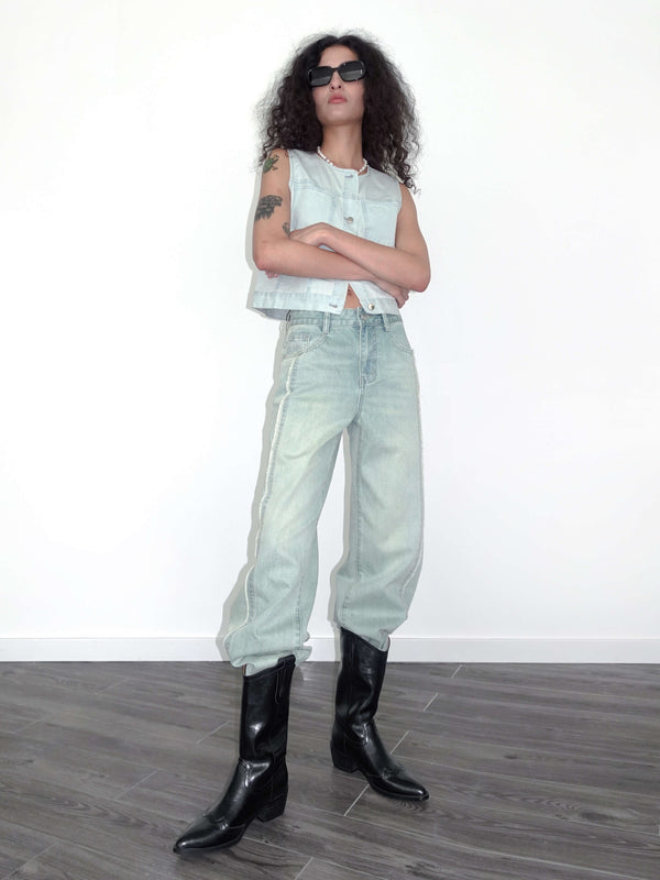 Cubic Classic Blue Denim Tank Top Blue