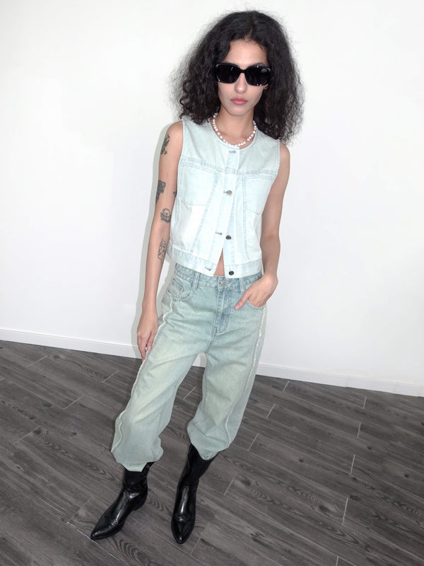 Cubic Classic Blue Denim Tank Top Blue