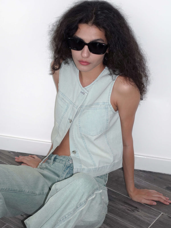 cubic Classic Blue Denim Tank Top Blue
