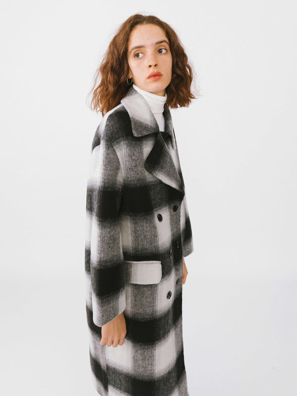 Cubic Classic Check Long Wool Coat Black