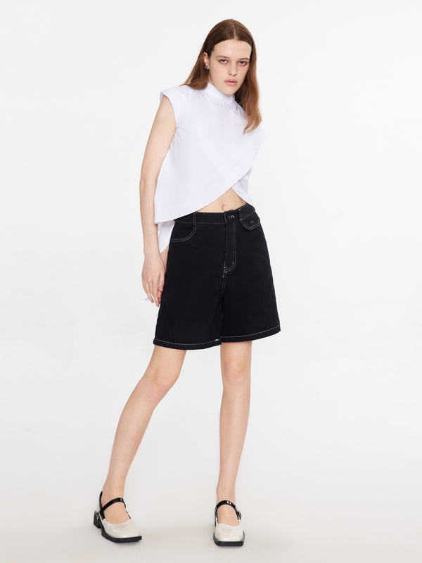 Cubic Classic Denim Mini Shorts Wheat