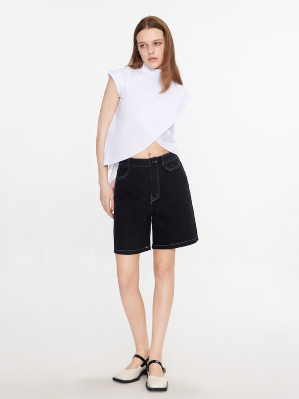 Cubic Classic Denim Mini Shorts Wheat