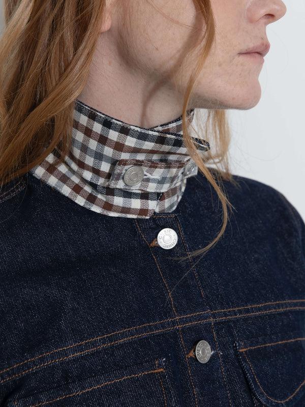 Cubic Color-Block High-Neck Denim Jacket Navy