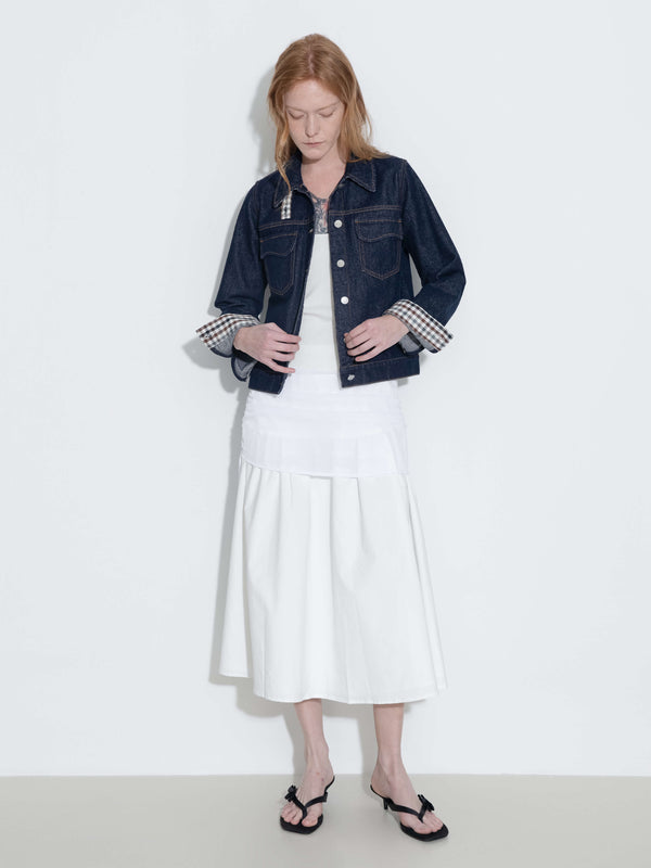 cubic Color-Block High-Neck Denim Jacket Navy