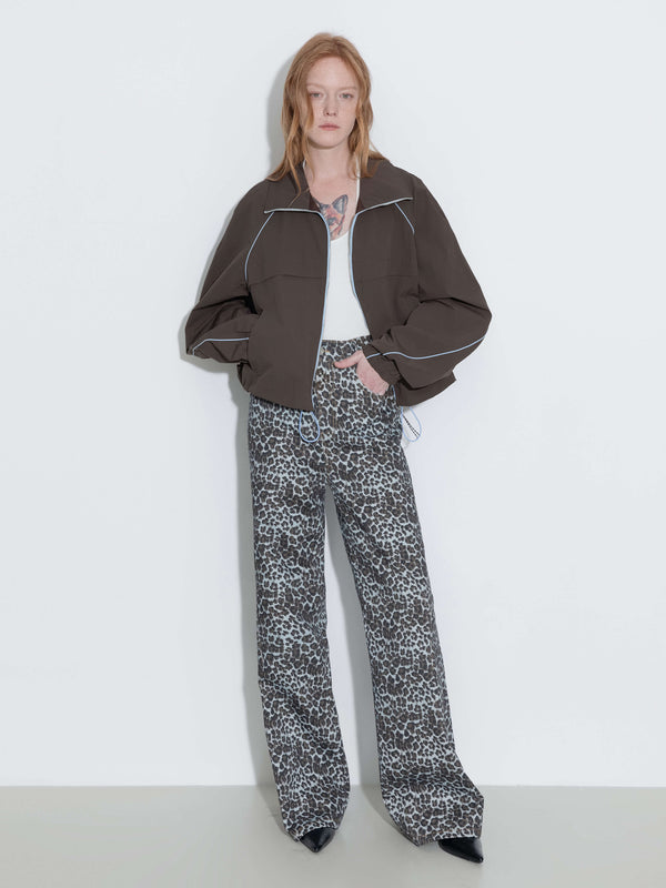 cubic Color-Block Zipper Short Jacket Coffee