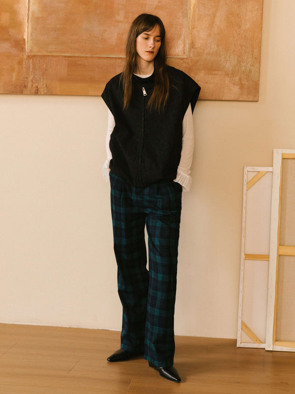 Cubic Contrast Checked Straight Trousers DarkCyan