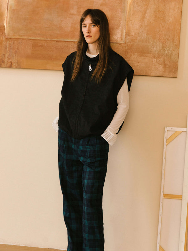 Cubic Contrast Checked Straight Trousers DarkCyan