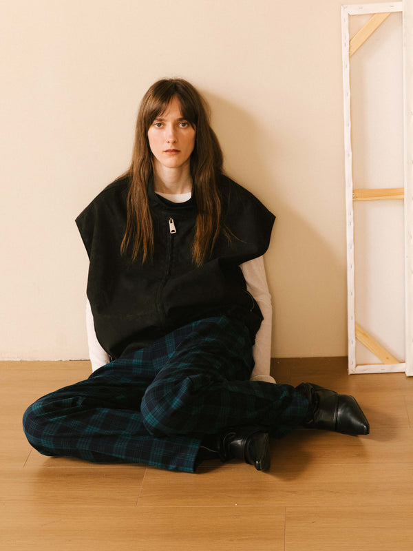 Cubic Contrast Checked Straight Trousers DarkCyan