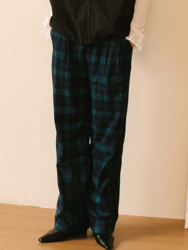 cubic Contrast Checked Straight Trousers DarkCyan