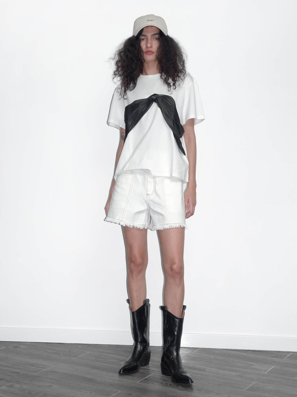 Cubic Contrast Color 3D Bow Casual T-shirt Black