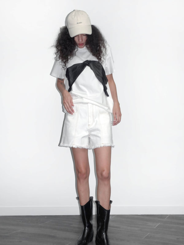 Cubic Contrast Color 3D Bow Casual T-shirt Black