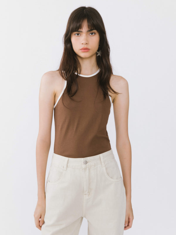 Cubic Contrast Cutaway Tank Top White