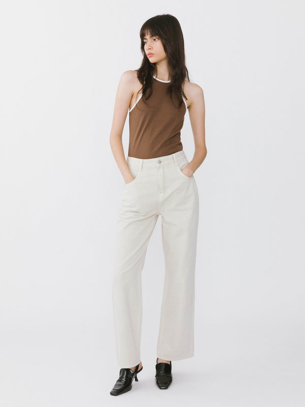 Cubic Contrast Cutaway Tank Top White
