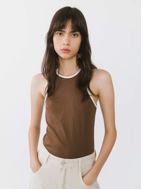 cubic Contrast Cutaway Tank Top White