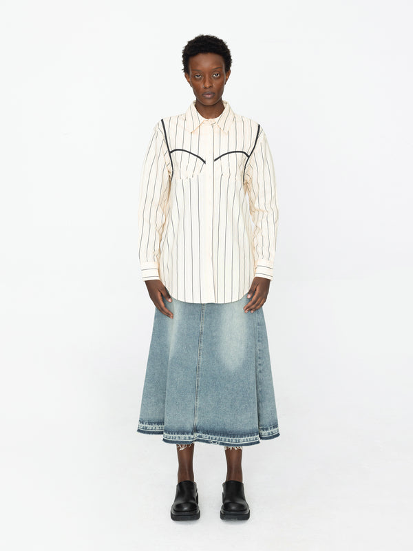 cubic Corset Cup Striped Shirt Light Blue