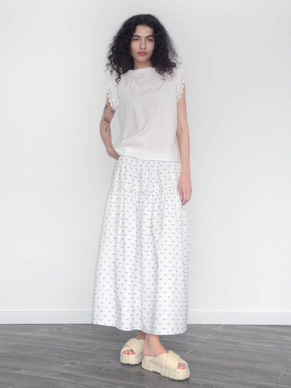 Cubic Cotton 3D Jacquard A-line Puffy Skirt White