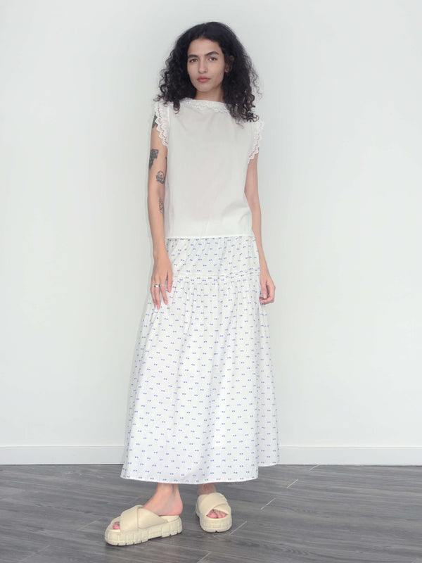 Cubic Cotton 3D Jacquard A-line Puffy Skirt White