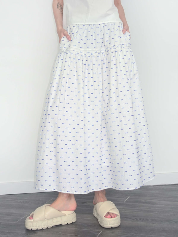 Cubic Cotton 3D Jacquard A-line Puffy Skirt White