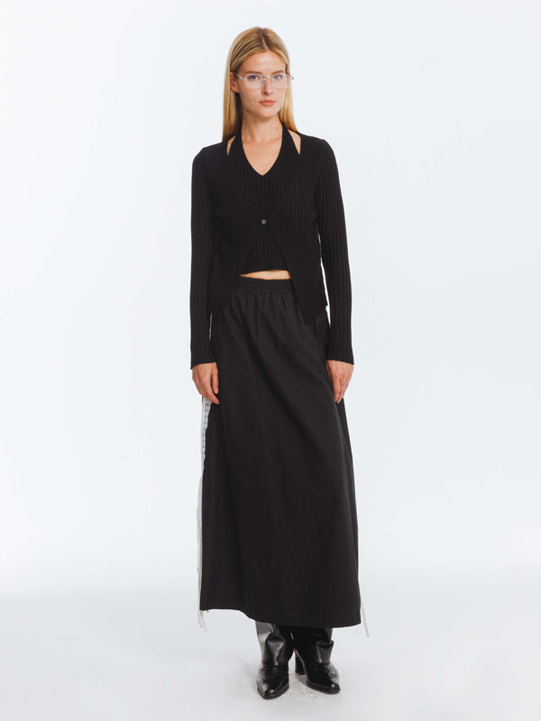 Cubic Cotton Skirt With Lace Trim Black