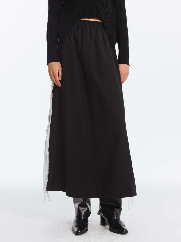 cubic Cotton Skirt with Lace Trim Black