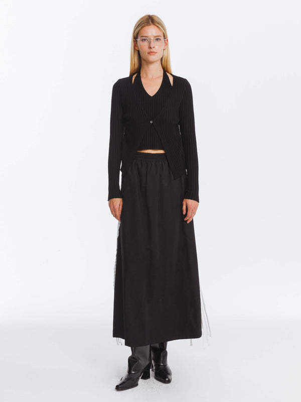 Cubic Cotton Skirt With Lace Trim Black