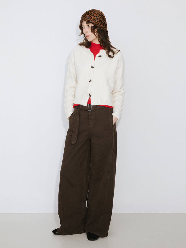 Cubic Crew Neck Short Knit Cardigan White