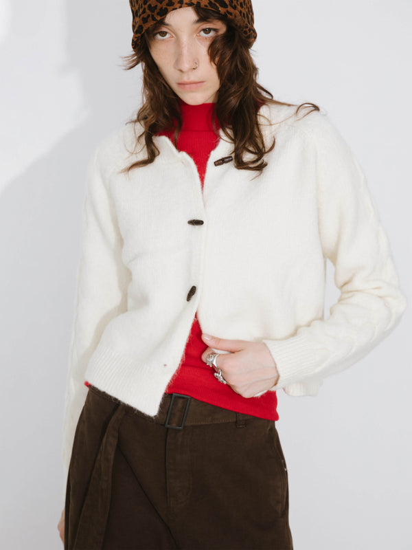 Cubic Crew Neck Short Knit Cardigan White