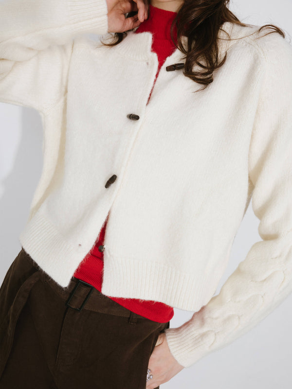 Cubic Crew Neck Short Knit Cardigan White