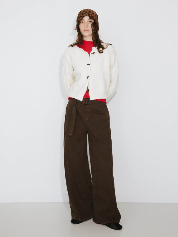 cubic Crew Neck Short Knit Cardigan White