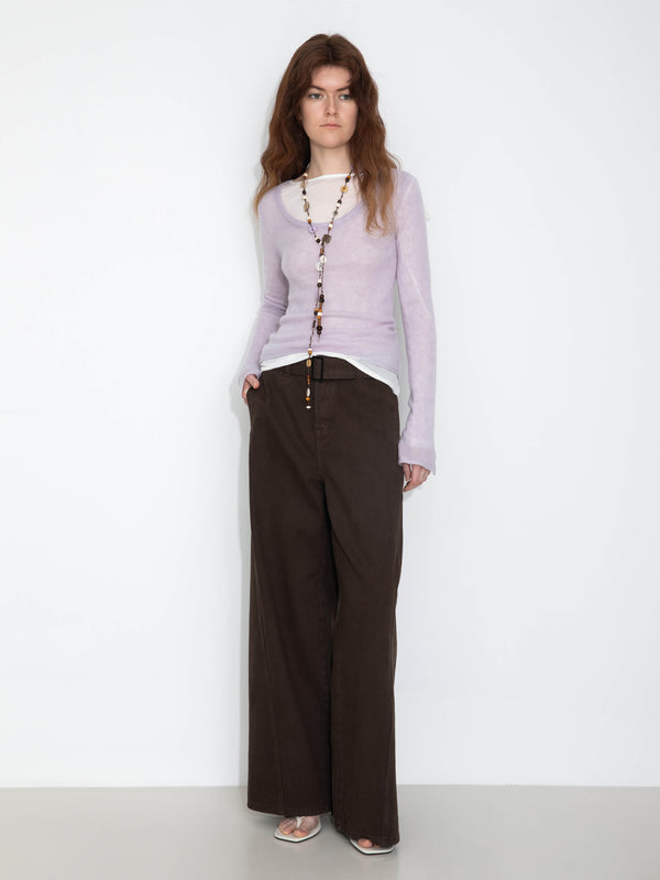 Cubic Crew Neck Slim-Fit Knitted Top Purple