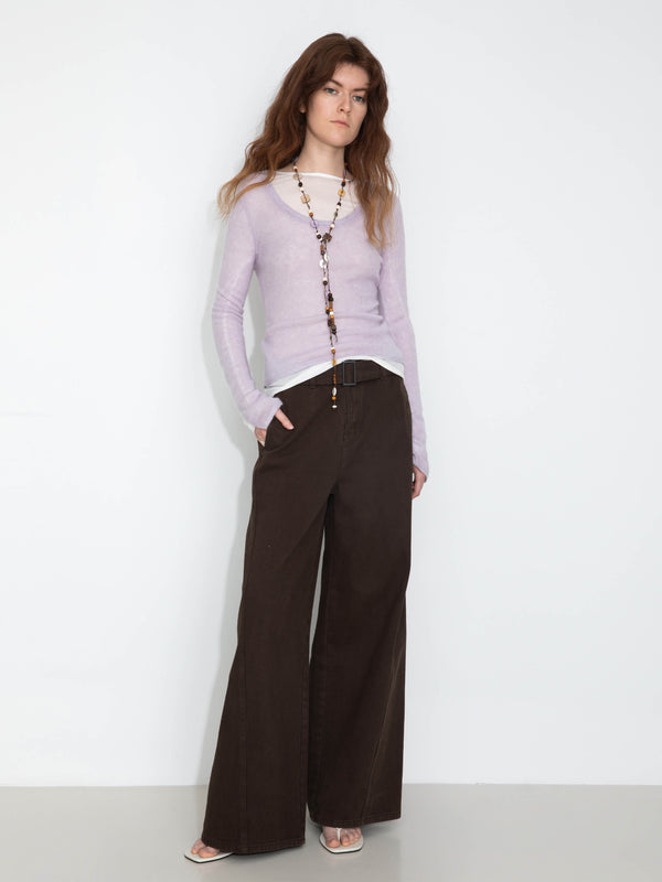 cubic Crew Neck Slim-Fit Knitted Top Purple