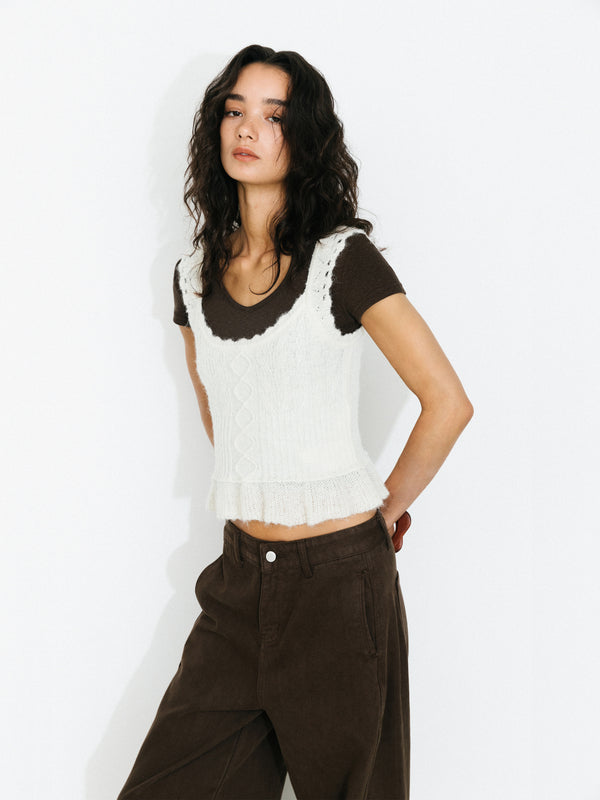 cubic Crochet Knit Cami Top White