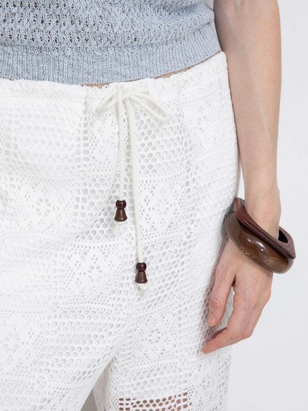 Cubic Crochet Knit Hollow-Out Trousers White