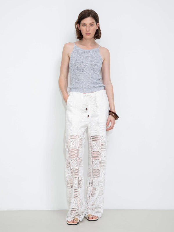 cubic Crochet Knit Hollow-Out Trousers White