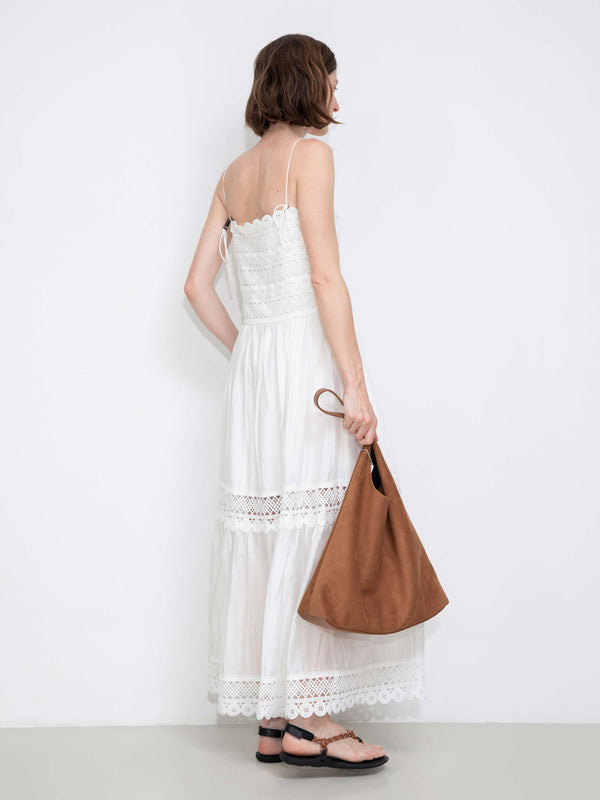 Cubic Crochet Lace Panelled Maxi Cami Dress Brown