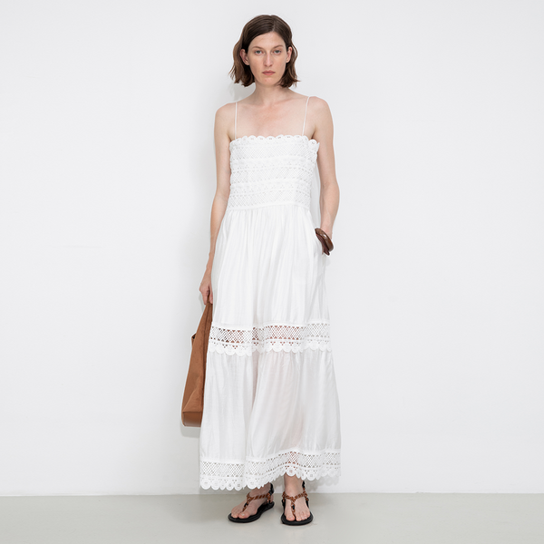 Cubic Crochet Lace Panelled Maxi Cami Dress Brown