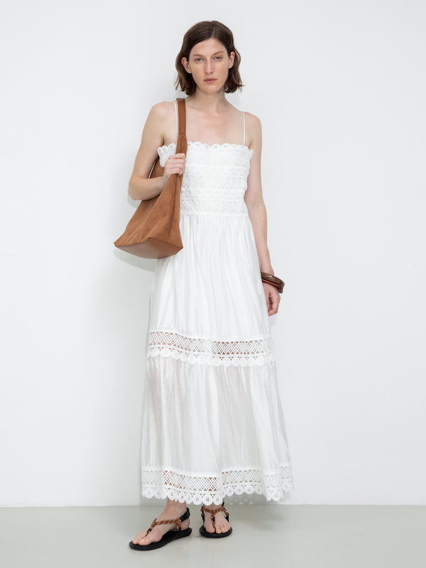 cubic Crochet Lace Panelled Maxi Cami Dress Brown