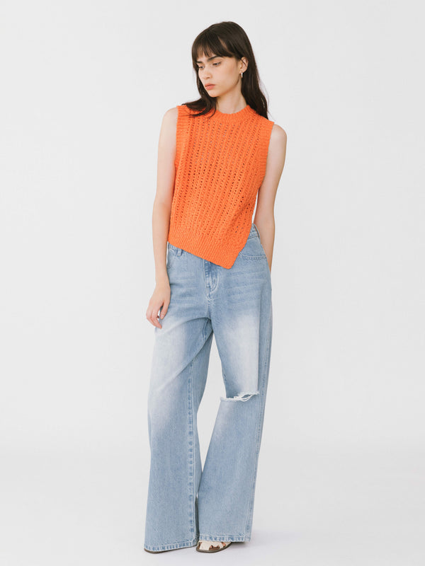 Cubic Cropped Asymmetric Knit Vest Light Gray