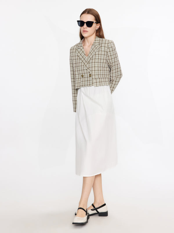 Cubic Cropped Checked Blazer Khaki