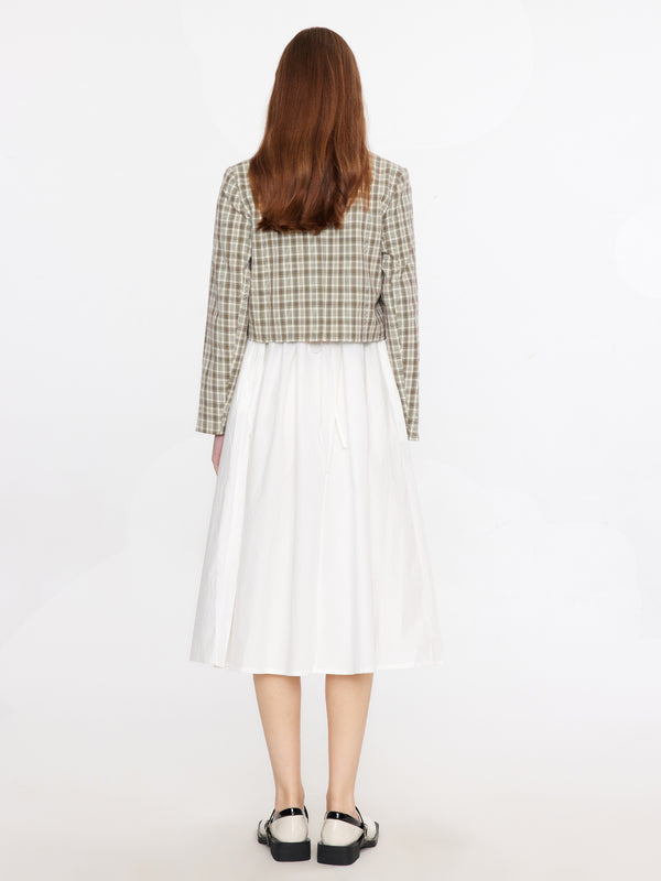 Cubic Cropped Checked Blazer Khaki