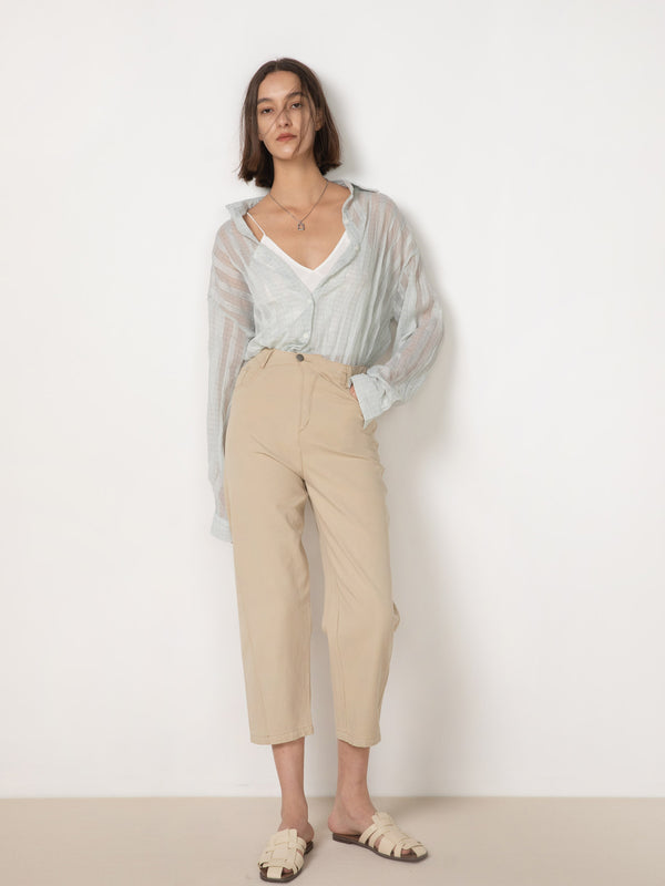 Cubic Cropped Elastic Waist Tapered Jeans Wheat