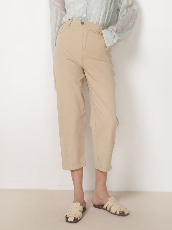 cubic Cropped Elastic Waist Tapered Jeans Wheat