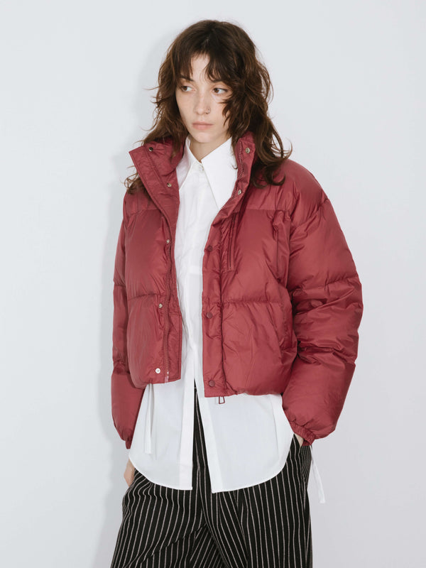 Cubic Cropped High Neck Down Coat FireBrick