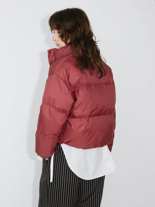 Cubic Cropped High Neck Down Coat FireBrick