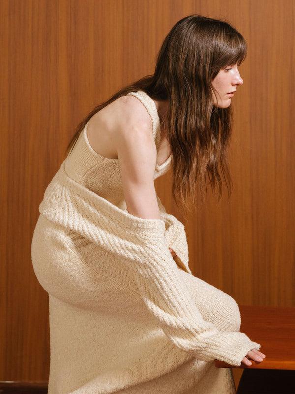 Cubic Cropped Knit Top With Cotton Blend Wheat